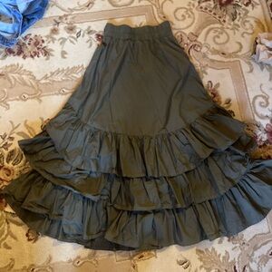 Italian Cotton Tiered Ruffle Maxi Skirt in Olive